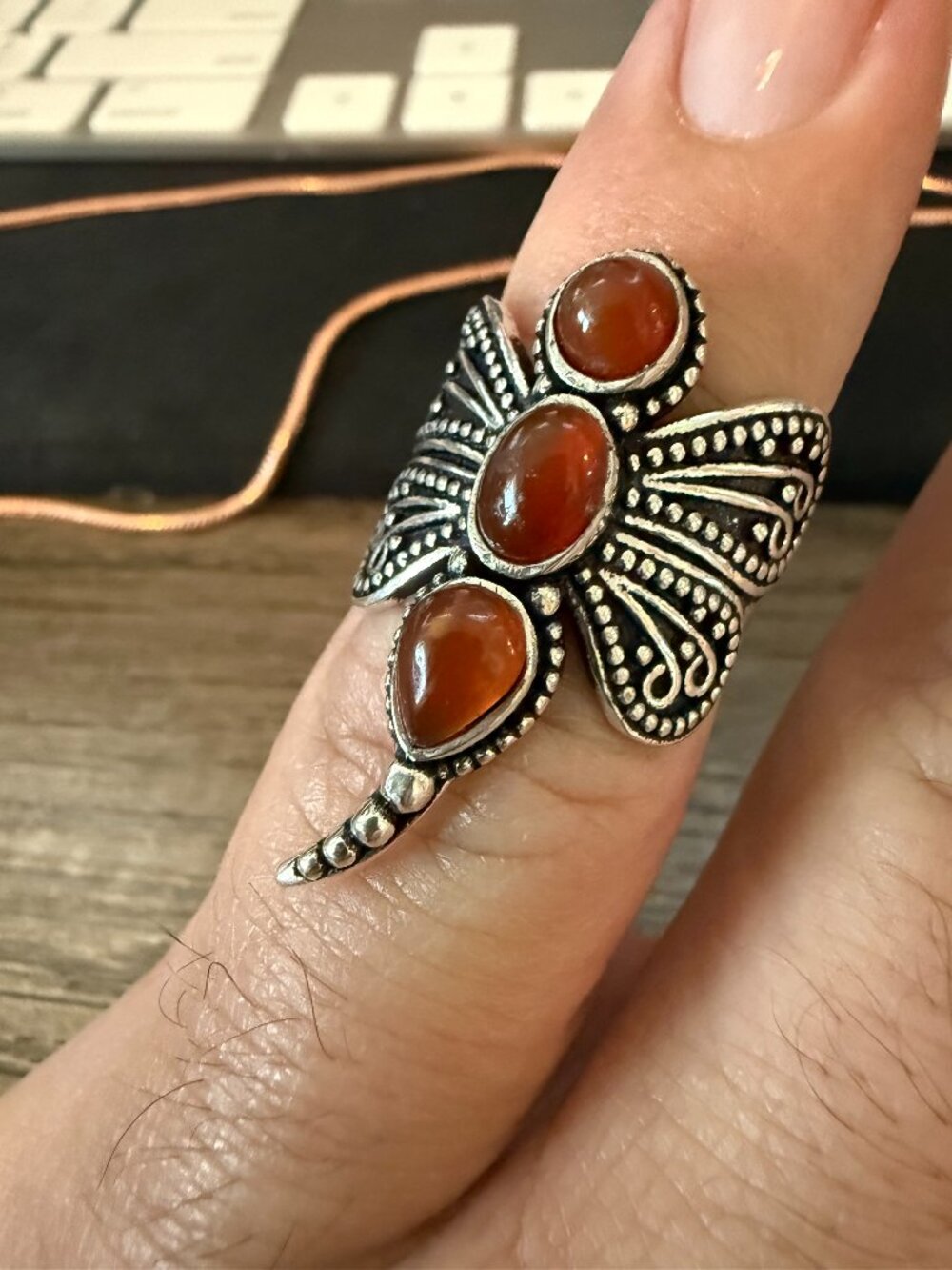 925 Sterling Carnelian dragonfly ring